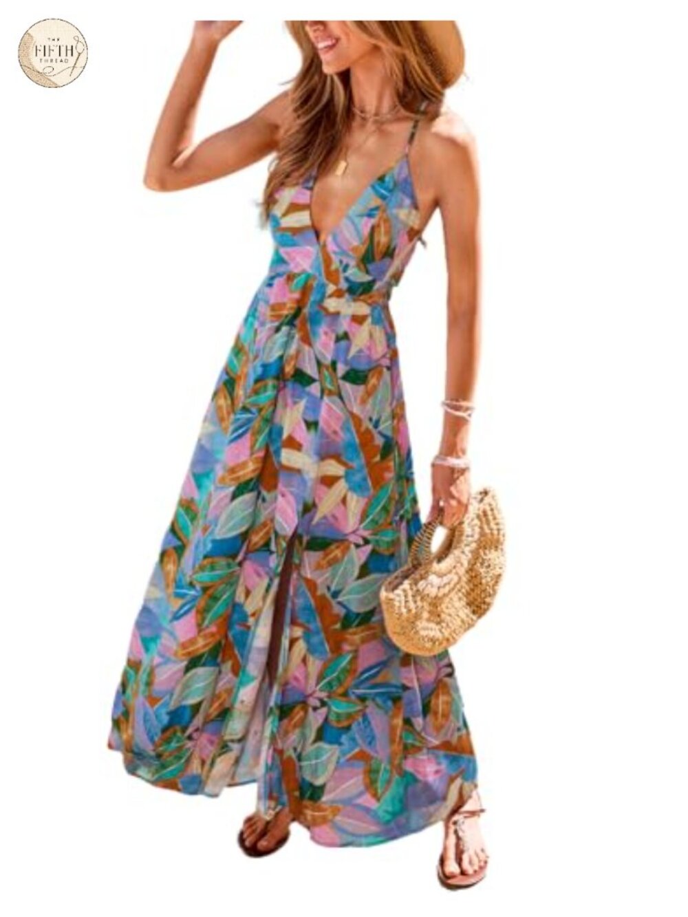 CUPSHE Womens Boho Paisley Plunge V-Neck High Slit Maxi Dress
